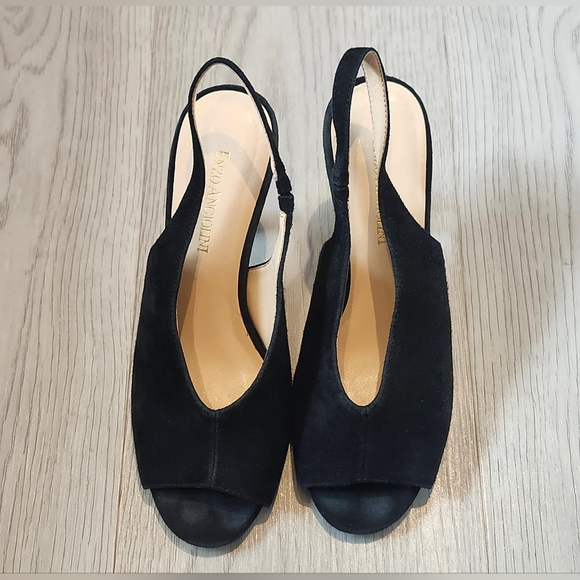 Enzo Angiolini Black Suede Peep-Toe Heels - Picture 1 of 3